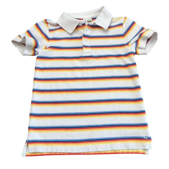 Janie and Jack Polo Shirt Boys Size 6 White Multicolor Short Sleeve Stripe - Picture 1 of 8